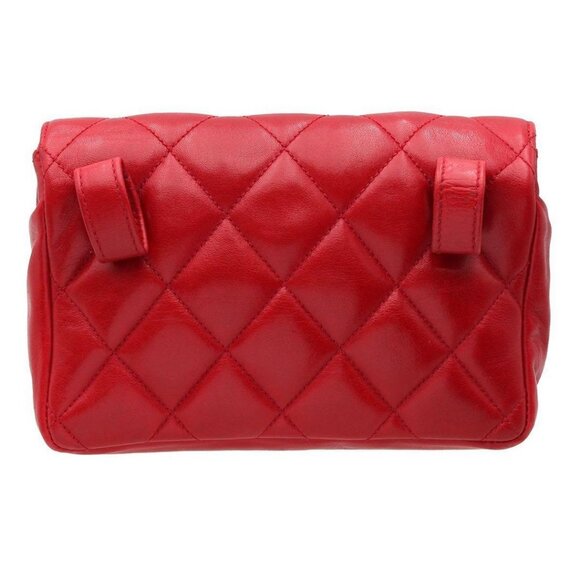 Authentic CHANEL CC Vintage Matelasse Lambskin Waist Pouch Bum Bag Leather Red - Picture 5 of 15